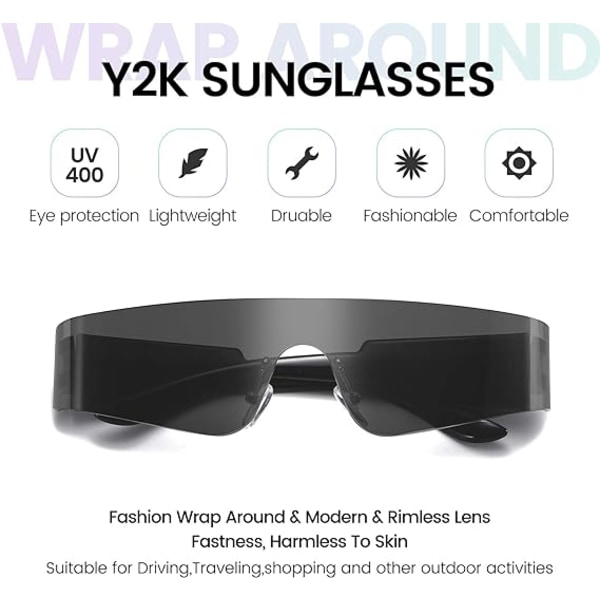 Trendy Y2K solbriller til kvinder og mænd - Futuristiske solbriller med wraparound-design