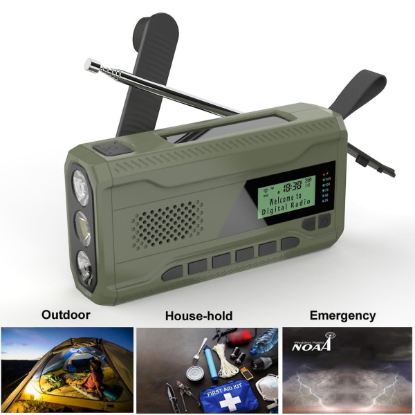 Bærbar DAB/FM-radio, 4000mAh Dynamo Solradio, Solveivradio, Overlevelsesradio DAB Radio USB-lader med nødsignal, vekkerklokke