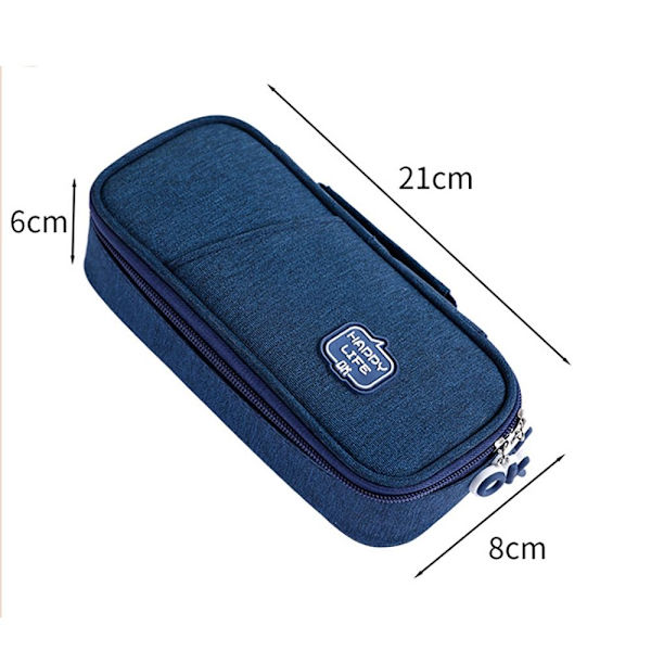 Stor Kapacitet Pennetui Case Opbevaringspose MARINBLÅ NAVY BLUE