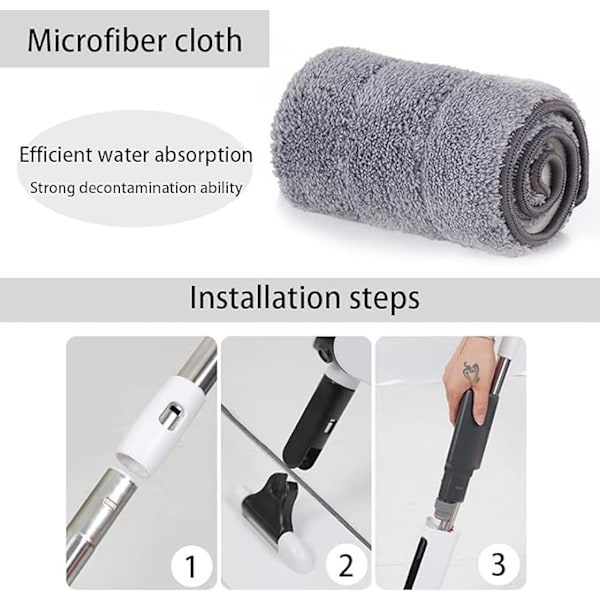1 stk spraymopp, mikrofibermopp med 1 genanvendelige puder, gulvrengøringsmopp egnet til træ-, marmor-, flise-, laminat- eller keramiske gulve