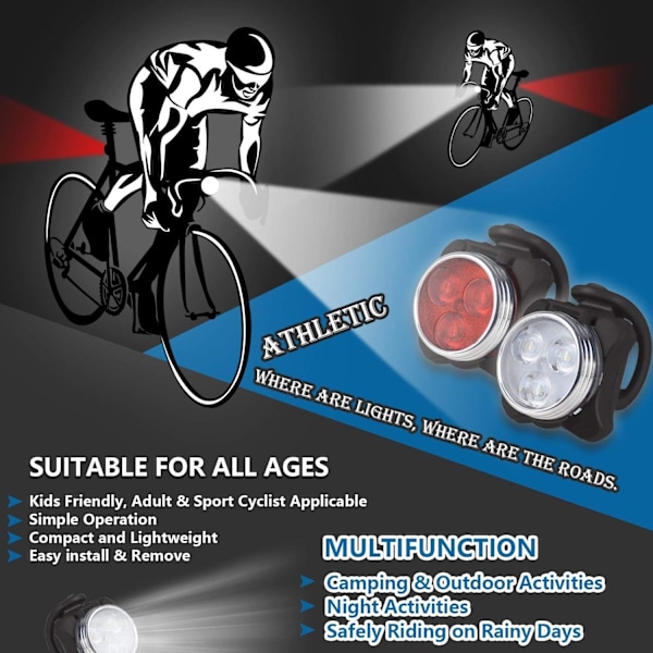 Cykellampe-sæt, superlys USB-opladelig vandtæt mountainbike-sikkerhed & nem montering LED cykel for- og baglygte