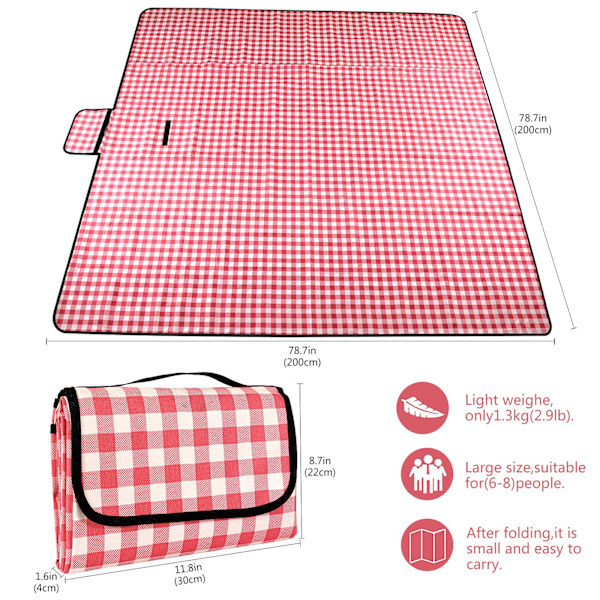 Vedenpitävä piknikhuopa rantamatto 200×200cm, Kevyt-FA3-
