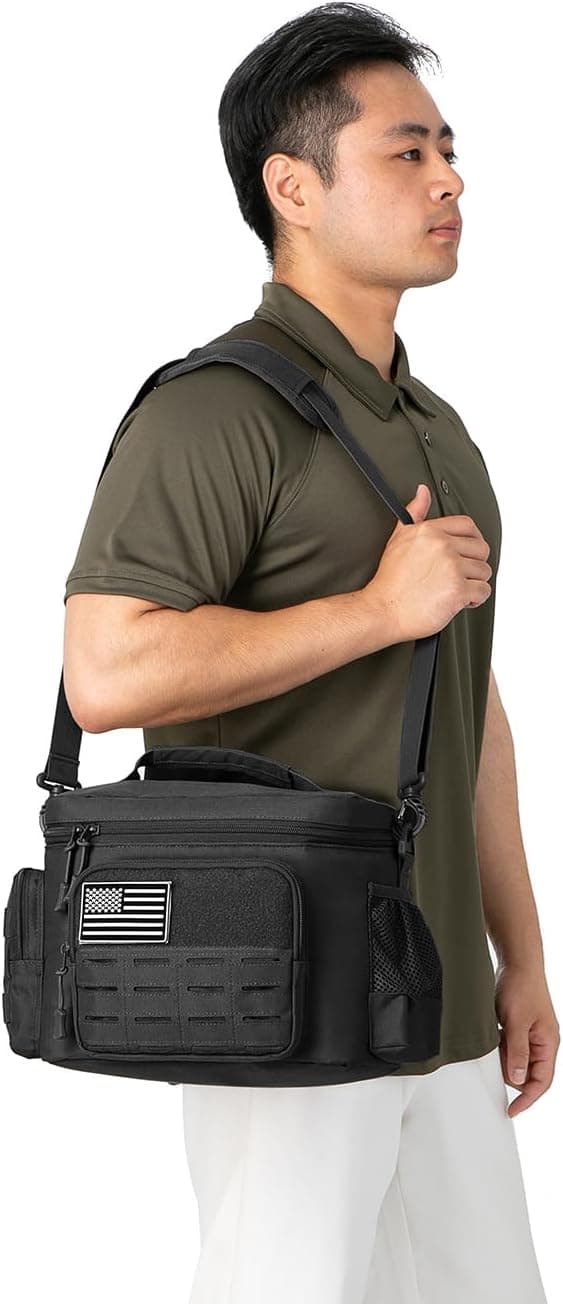 Tactical Lunch Bag for Men, Heavy Duty Insulated Lunch Box, Leakproof Cooler Bag for Work and Camping - Black-FA-