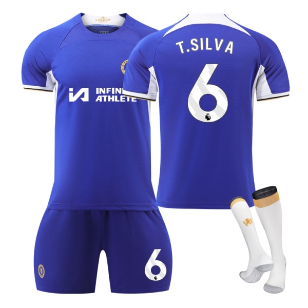 23-24 Uusi Chelsean kotipaita aikuisten ja lasten setti NO.6 T.SILVA 1 1 NO.6 T.SILVA NO.6 T.SILVA M
