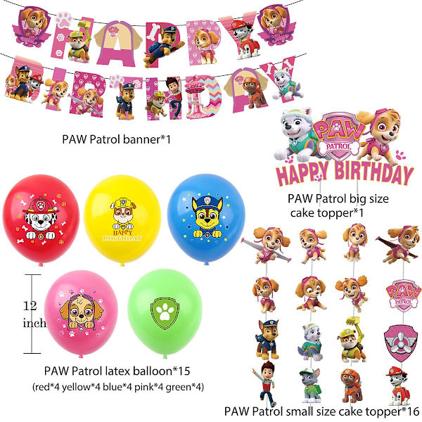 Paw Patrol Wangwang-tiimin Syntymäpäiväjuhlat Koristeet Lippu Banneri Ilmapallo Kakku Plug Dekoratiivinen Sarja