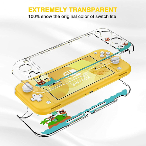 Skyddande fodral för Nintendo Switch Lite, hårt PC-skydd, transparent, anti-chock, delat fodral för Animal Crossing-design