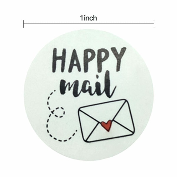 2 ruller med Happy Mail-klistremerker, 1000 stk. klistremerker, 1 tomme