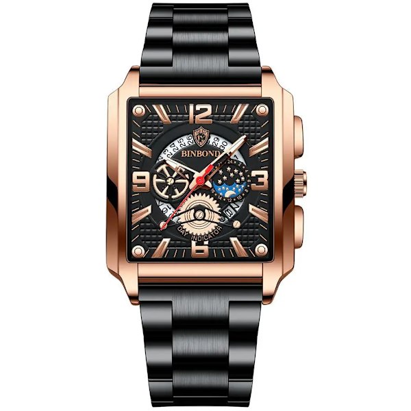 Uusi urheilukello huippumerkki ylellinen ruusukulta kello ruostumattomasta teräksestä miehille muoti vedenpitävä rannekello Relogio Masculin Black Rose Black