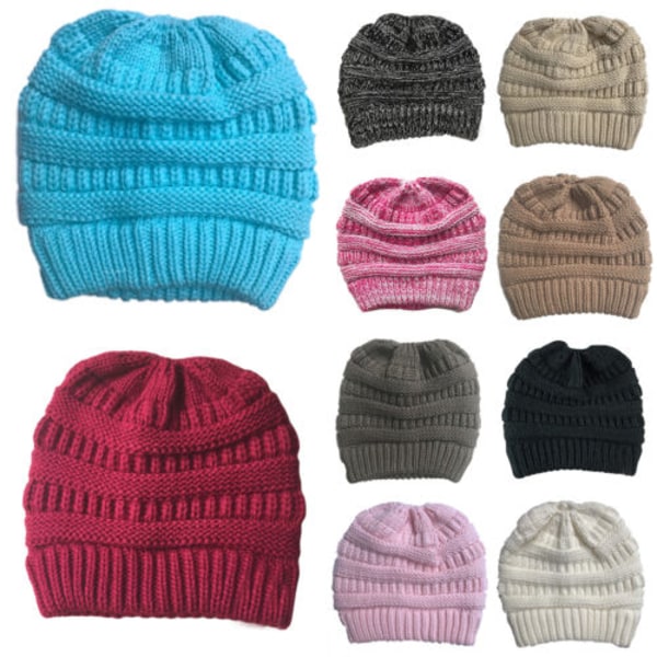 Dam Vinter Varm Stickad Mössa Virkad Messy Hat Rose Red(Mix)