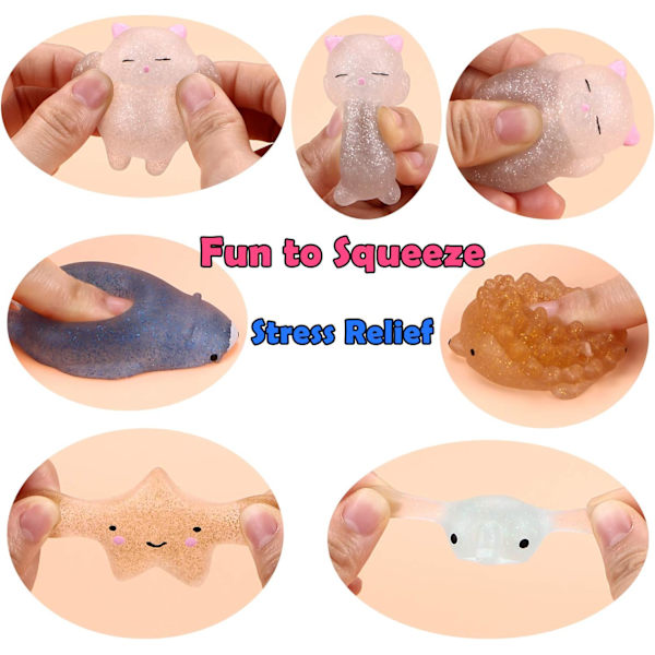 20 stk påskeeggfyll med squishy leker (stil tilfeldig), forhåndsfylte påskeegg med glitter minimyke dyr, squishy stressavlastning for påskeeggjakt