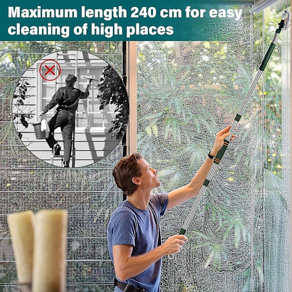 2 i 1 professionell fönsterputsare, 210 cm skarvbar duschskrapa med 2 mikrofiberhanddukar, 180 roterande fönsterbricka BY