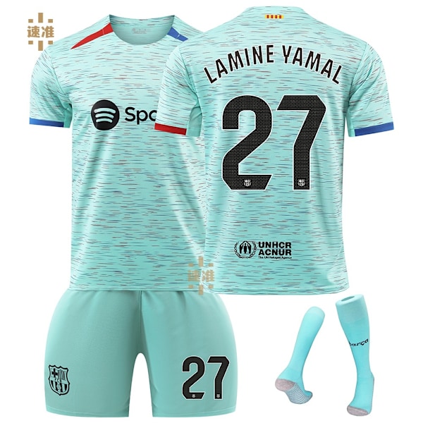 Herr/Barn 2024 Ny Fotboll Aktivkläder FCB #27 Lamine Yamal Fotbollströjor Mode Sport T-shirt Grön XS