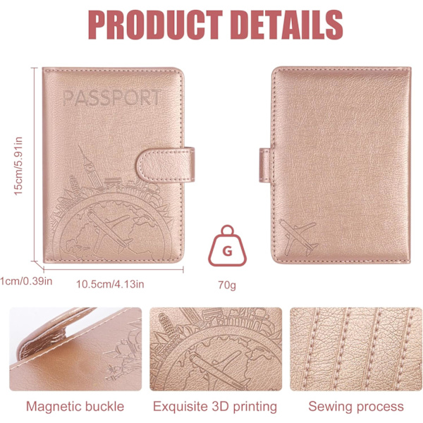 Passdeksel i PU-lær, Passveske med RFID-blokkering, Reiseveske-arrangør for Menn & Kvinner (1 stk) Pink