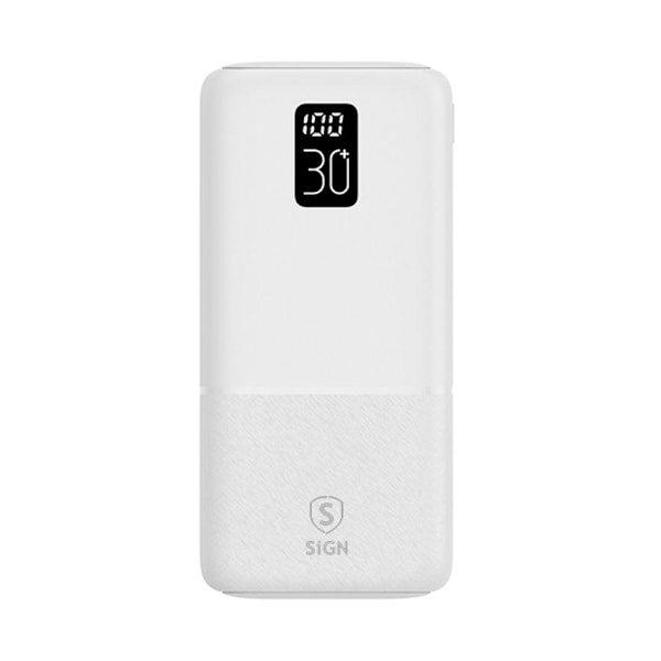 SiGN Powerbank 30.000mAh USB-C & USB-A - Hvid white