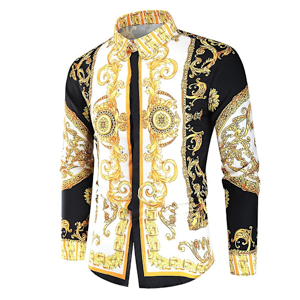 Herr Royal Skjortetrykk Lapel Luksus Slank Skjorte Business Langærmet Passform Topper for Festbal CNMR Svart XL Black