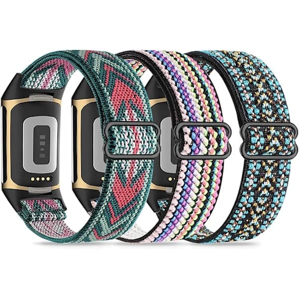 QU-3 Elastiska handledsband, kompatibla med Fitbit Charge 5/Fitbit Charge 6 armband för män och kvinnor, andningsbara och justerbara A-FA-