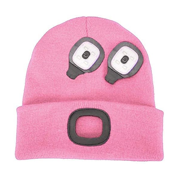 Strikket hue med LED-lys til jogging og vandring pink