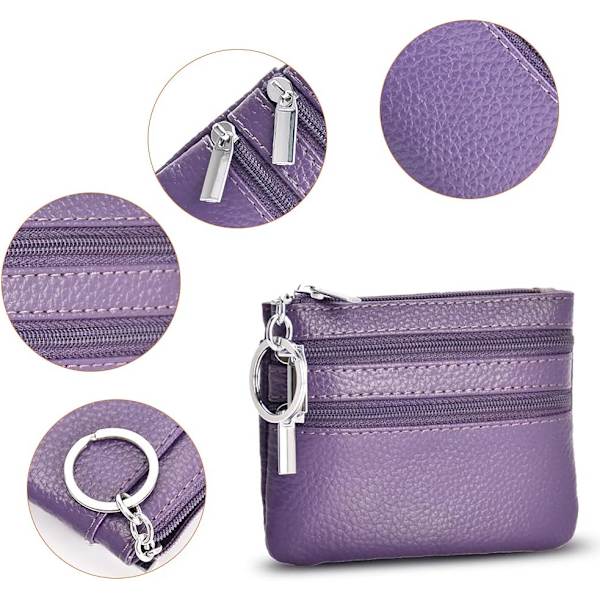 Naisten aito nahkainen kolikkopussi Mini Pouch Change Wallet avaimenperällä ja vetoketjulla Mini Cash Wallet, musta