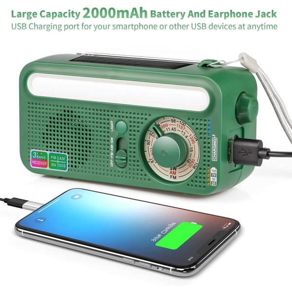 Nødradio, 2000mAh værradio AM/FM/NOAA håndsveiv