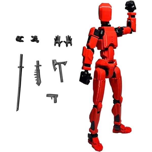 T13 Actionfigur, Titan 13 Actionfigur med 4 typer af våben og 3 typer af hænder, T13 3D-printet multi-leddet actionfigur Red-Black