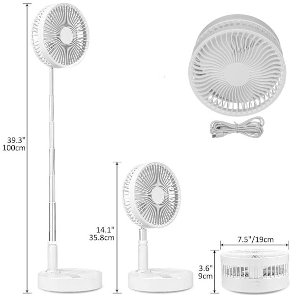 Bærbar vifte med batteri / gulvvifte / bordvifte - luftkjøler white