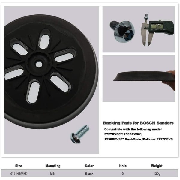 150 mm liukulevy - Bosch GEX 150 AC, PEX 15 AE, GEX 150 Turbo -eksentrisliimakoneille - 150 mm Poweka-ruuvilla