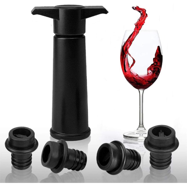 Vinpump Vakuumpump med 4 vinproppar (svart)