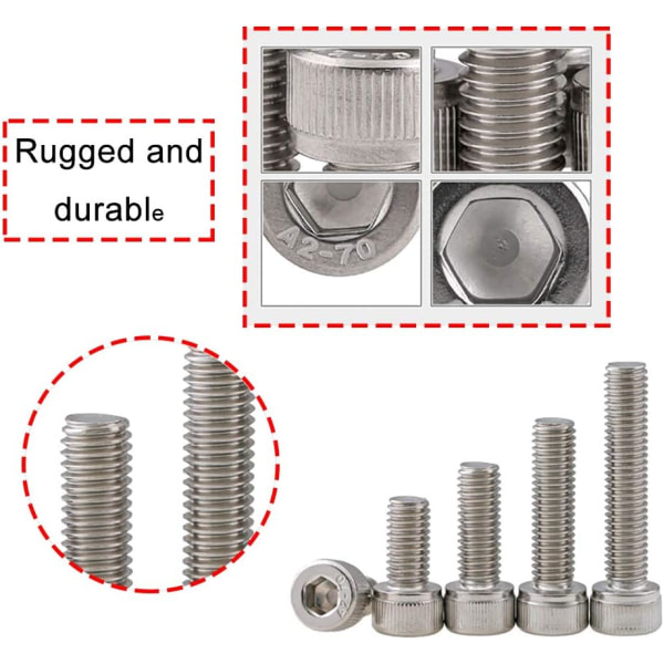 M3 maskinskruvar med sexkantssocket 304 rostfritt stål insexskruvar och muttrar Maskinskruvar och muttrar sexkantssocket (150 st bult, 150 st mutter)