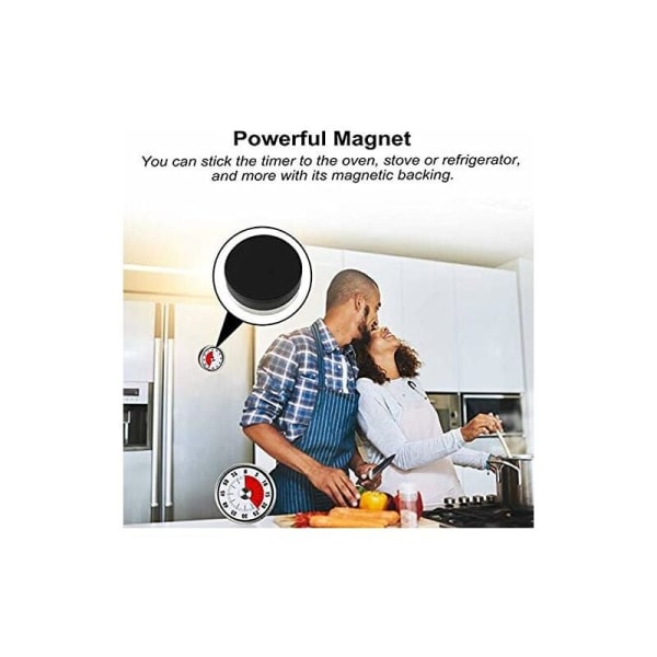 Magnetisk mekanisk køkkentimer - 60 minutters nedtælling visuel tidsstyringsværktøj til madlavning, dampning, grill (sort) til børn, lærere og voksne