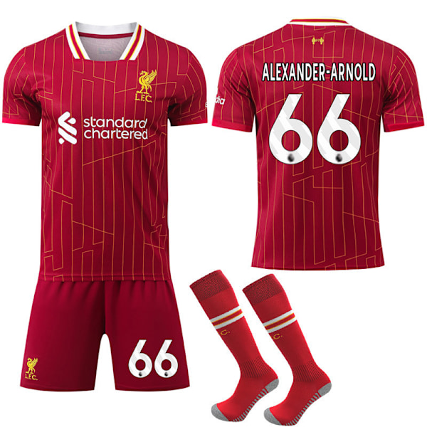 2024-2025 Liverpool Hjemme Børn Voksen Fodboldtrøje Med Sokker No.66 Alexander-Arnold 22 No.66 Alexander-Arnold