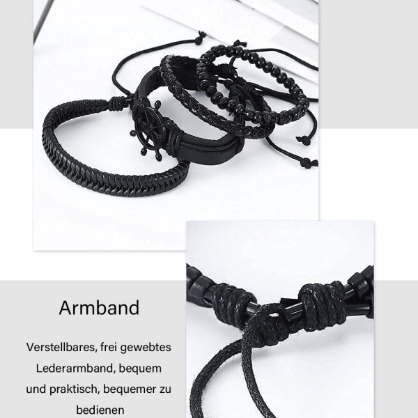 Læderarmbånd til mænd med træperler flettet wrap-armbånd