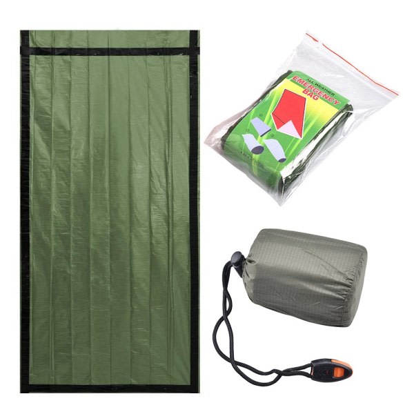 Hätätilanne makuupussi ulkona selviytyminen selviytyminen uudelleenkäytettävä Green sleeping bag & carrying case