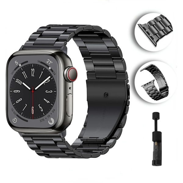 Metalliranska Apple Watch Ultra/2 49 mm, 9, 8, 7 45 mm, 41 mm: Korkealaatuinen ranneke iWatch 6, 5, 4, 3 SE 44 mm, 42 mm, 40 mm