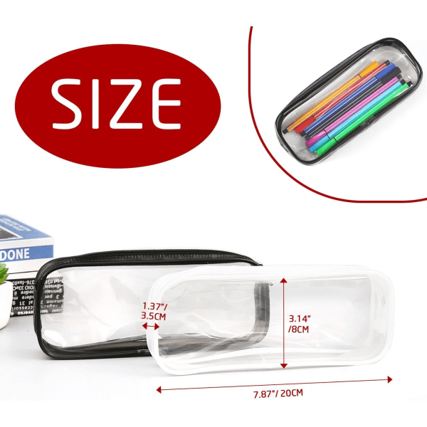 2 stk gjennomsiktig pennal, gjennomsiktig toalettmappe, etui, gjennomsiktig