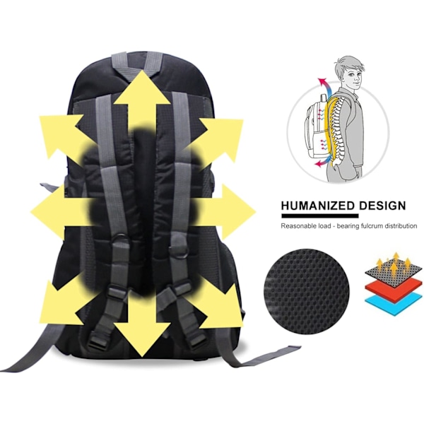 40L Lätt Ryggsäck Multifunktion Vattentålig Casual Camping Ryggsäck För Cykling Resor Klättring Utomhussporter, Svart