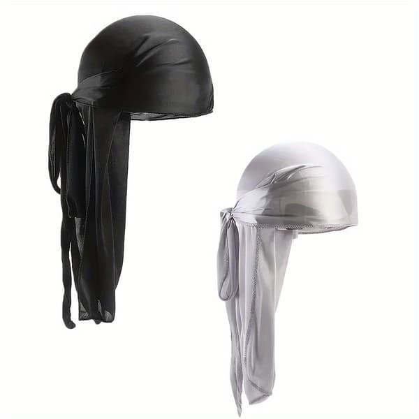 2-pak polyester Durag pirathat med ekstra lang hale 2pcs/set Black+Navy Blue