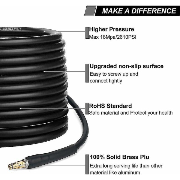 Karcher K2 K3 K4 K5 K6 K7 korkeapainepesurin letku - 10m - Pikaliittimellä varustettu letku messinkikärjillä