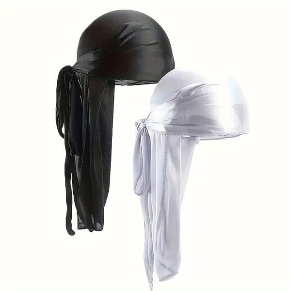 2-pak polyester Durag pirathat med ekstra lang hale 2pcs/set Black+Navy Blue