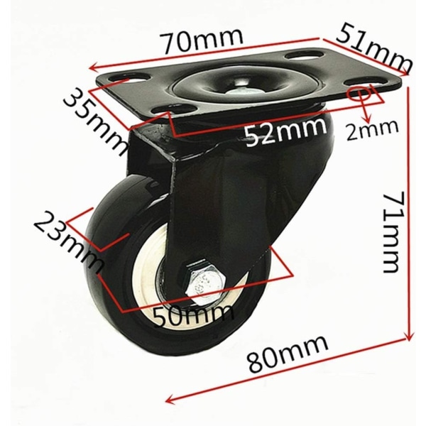 Casterhjul, Mobile Caster Mute Bearing Gummitransporthjul