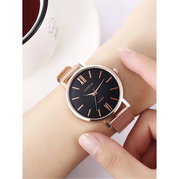 Ny Dammode Enkel klokke Dameklokke Mesh Sportsarmbåndsur Klokke Armbånd Rose