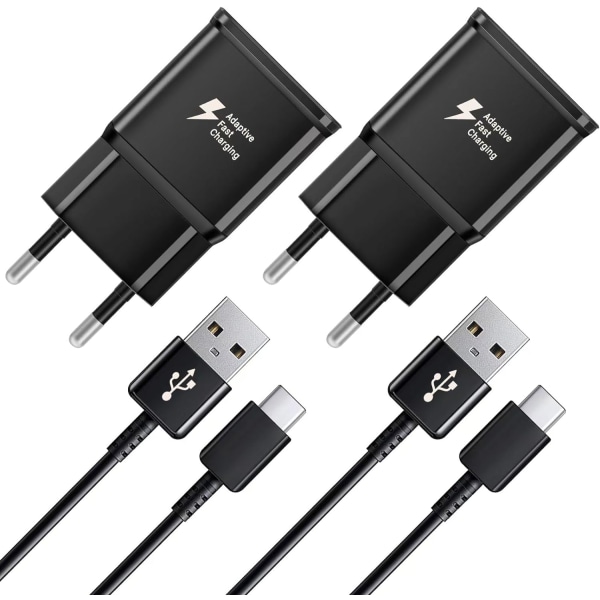 2st snabbladdare, 1,2 m kabel, kompatibel med Samsung Galaxy S22 S21 S20 S8 S10 S9 Plus Note 7 8 9 10 A53 LG, HTC 2-pack/black