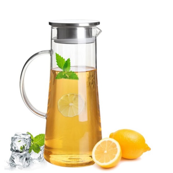 1,5 liters glaskaraff med lock för iste, vattenkaraff, varm och kallvatten, iste, vin, kaffe, mjölk och juice, dryckeskaraff, vattenkaraff