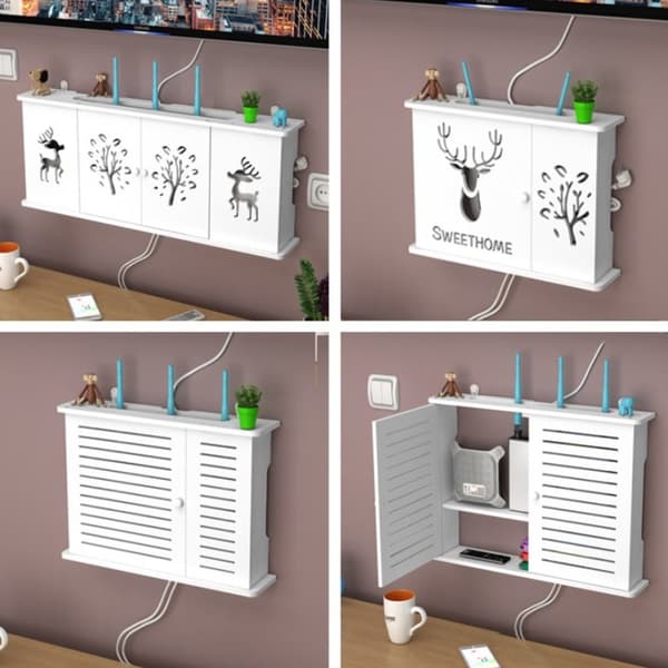 Stor trådløs Wifi Router Hylle Oppbevaringsbokser Kabel Strøm Plus E