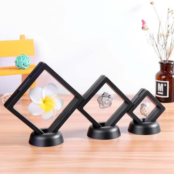 Square 3D Floating Jewelry Coin Display Frame Holder Box Case w Black-FA- Black 14*14*2cm
