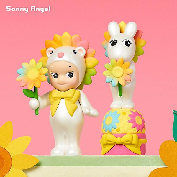 Sonny Angel Blind Box-serie med blommor - Dockdekoration, flickpresent, blindbox med regnbågs prästkragar och lejonblommor Random 1 box