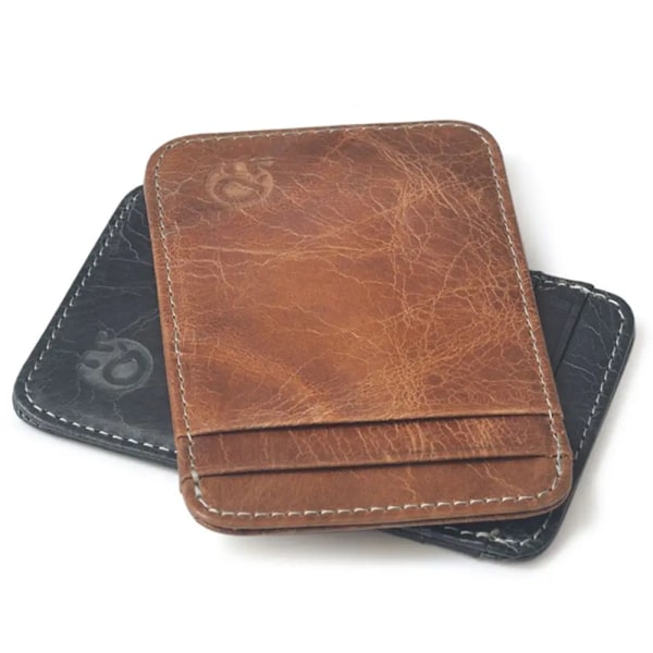 1 KPL Uusi retro aito nahkatasku Bank-ID Case Tunn Smal vintage Herra Cash Pack Busskorttikotelo Käsilaukku Oil wax (grey)
