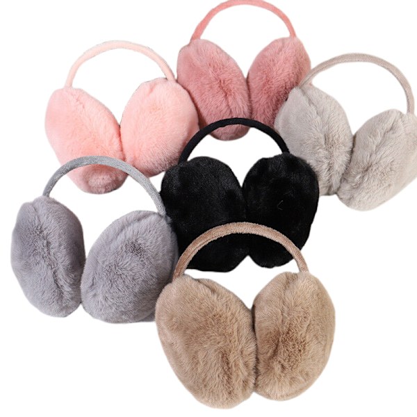 2ST Vintervarma öronmuffar för kvinnor/flickor Mjuk plysch fluffig fuskpälsöverdrag svart black