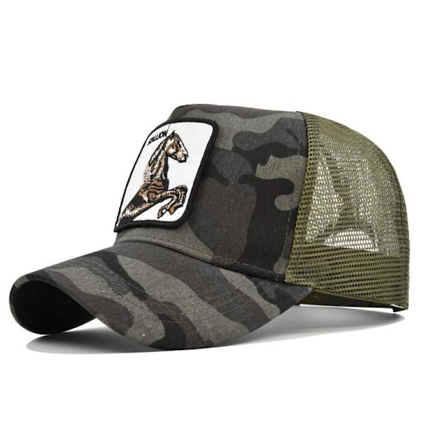 Hevonen Eläin Kirjailtu Baseball-lippis Mesh Trucker Hat ArmyGreen