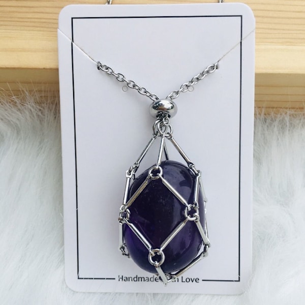 Krystalholder Bur Halskæde Krystal Net Metal Halskæde SØLV Sølv Amethyst-Amethyst Silver