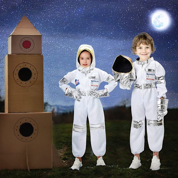 Astronautdragt til børn, Astronaut Hjelm, Rumdragt, Halloween Kostume White